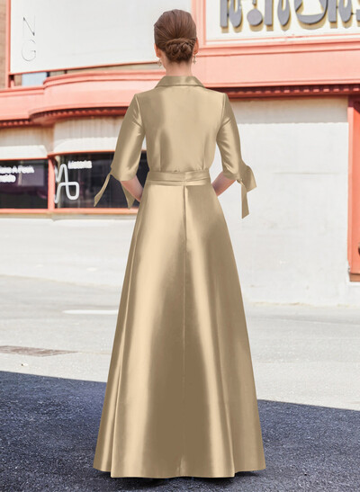 Jumpsuit/Pantsuit V-Neck 1/2 Sleeves Floor-Length Satin Mother Of The Bride Dresses