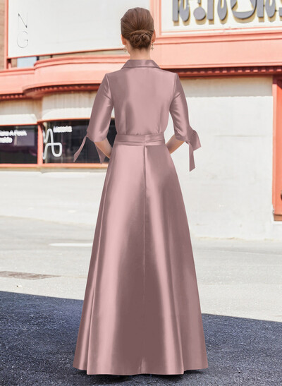 Jumpsuit/Pantsuit V-Neck 1/2 Sleeves Floor-Length Satin Mother Of The Bride Dresses