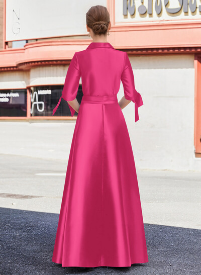 Jumpsuit/Pantsuit V-Neck 1/2 Sleeves Floor-Length Satin Mother Of The Bride Dresses