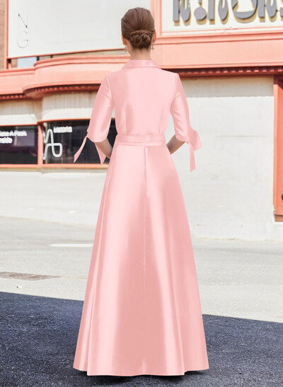 Jumpsuit/Pantsuit V-Neck 1/2 Sleeves Floor-Length Satin Mother Of The Bride Dresses