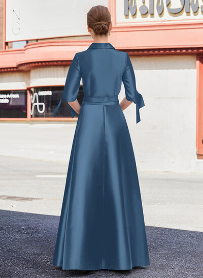Jumpsuit/Pantsuit V-Neck 1/2 Sleeves Floor-Length Satin Mother Of The Bride Dresses