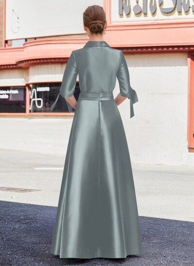 Jumpsuit/Pantsuit V-Neck 1/2 Sleeves Floor-Length Satin Mother Of The Bride Dresses