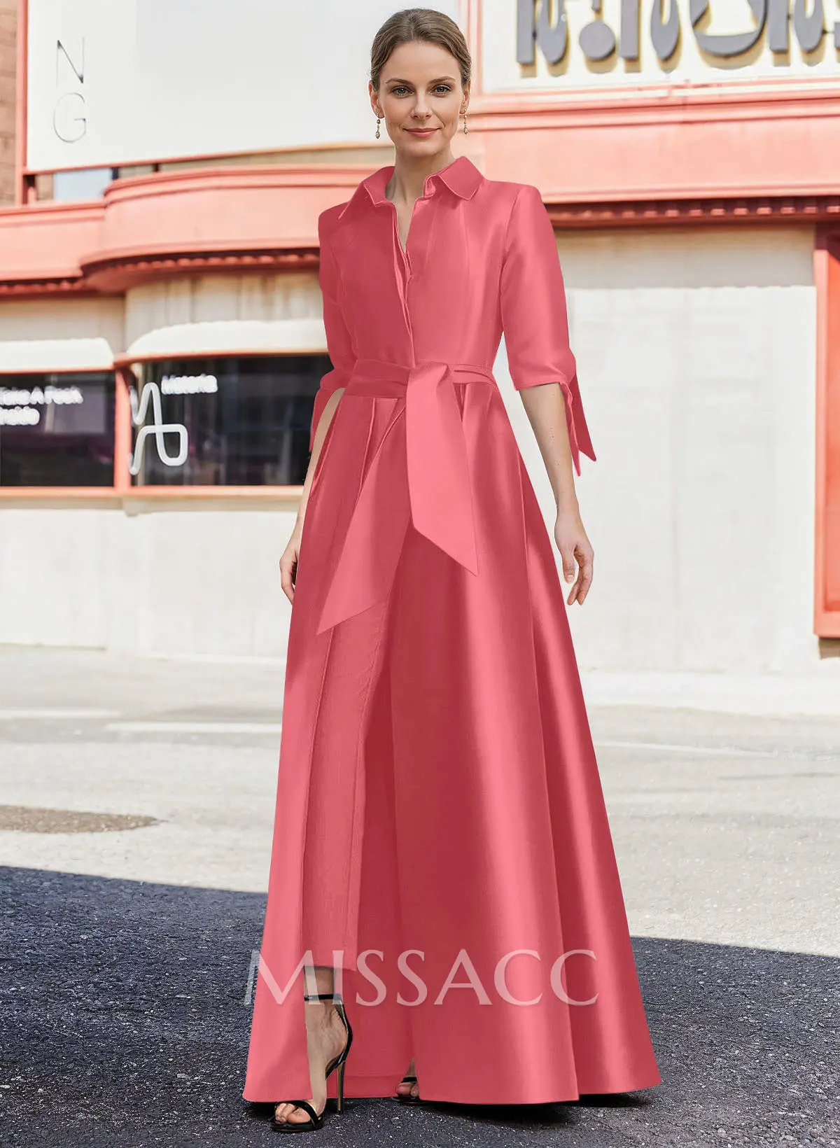 formal pantsuit dress Jumpsuit/Pantsuit V-Neck 1/2 Sleeves Floor-Length Satin Mother Of The Bride Dresses Doll Dress