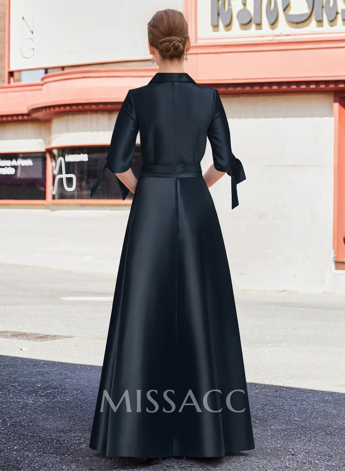 Jumpsuit/Pantsuit V-Neck 1/2 Sleeves Floor-Length Satin Mother Of The Bride Dresses