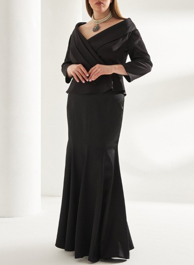 Trumpet/Mermaid V-Neck 3/4 Sleeves Floor-Length Satin Mother Of The Bride Dresses