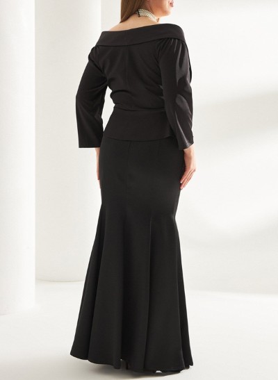 Trumpet/Mermaid V-Neck 3/4 Sleeves Floor-Length Satin Mother Of The Bride Dresses