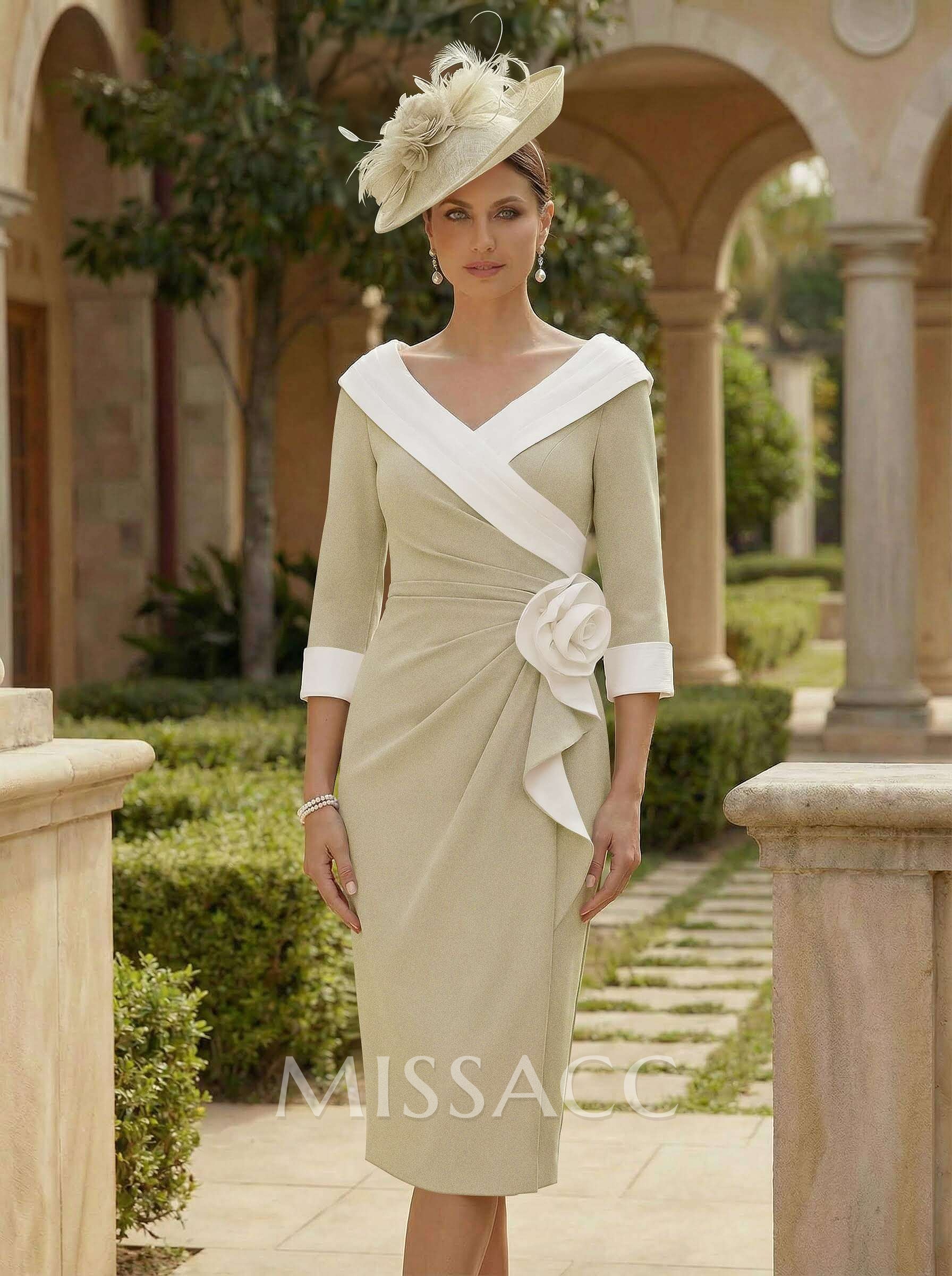 Sheath/Column Elastic Satin Mother Of The Bride Dresses With Flower(s) Sheath/Column Elastic Satin Mother Of The Bride Dresses With Flower(s)