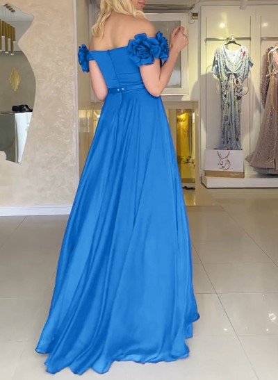 A-Line Off-The-Shoulder Chiffon Mother Of The Bride Dresses With Flower(s)/High Split