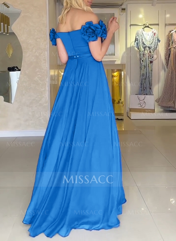 A-Line Off-The-Shoulder Chiffon Mother Of The Bride Dresses With Flower(s)/High Split