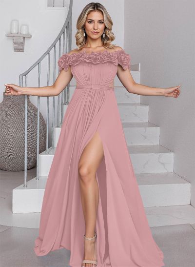 A-Line Off-The-Shoulder Chiffon Mother Of The Bride Dresses With Flower(s)/High Split