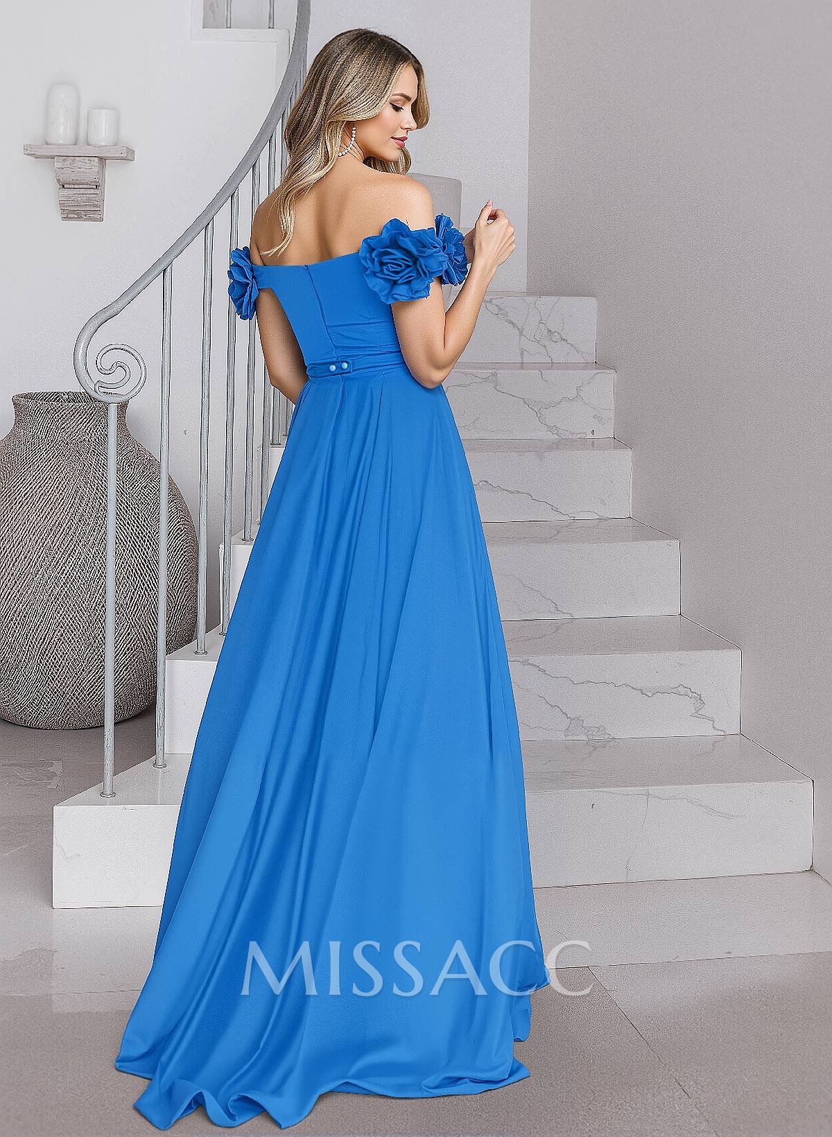 A-Line Off-The-Shoulder Stretch Satin Mother Of The Bride Dresses With Flower(s)/High Split