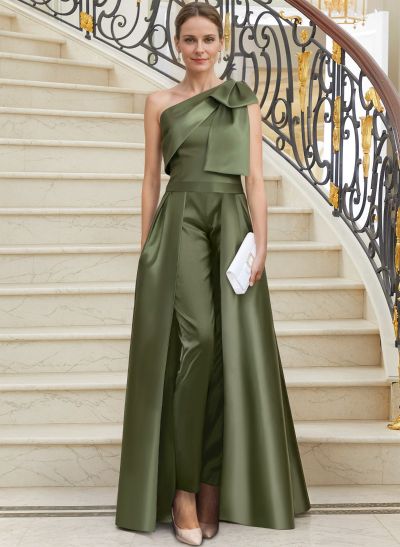 Jumpsuit/Pantsuit One-Shoulder Satin Mother Of The Bride Dresses With Bow(s)