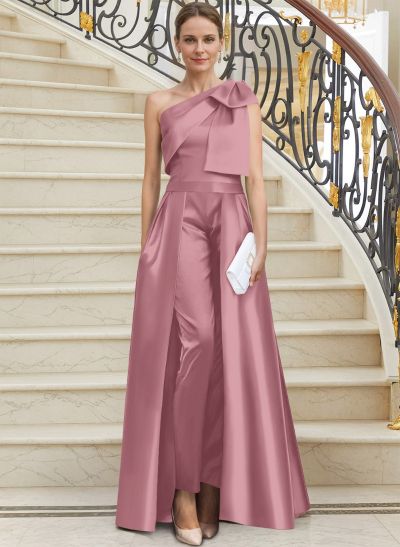 Jumpsuit/Pantsuit One-Shoulder Satin Mother Of The Bride Dresses With Bow(s)