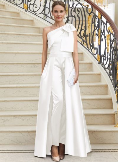 Jumpsuit/Pantsuit One-Shoulder Satin Mother Of The Bride Dresses With Bow(s)