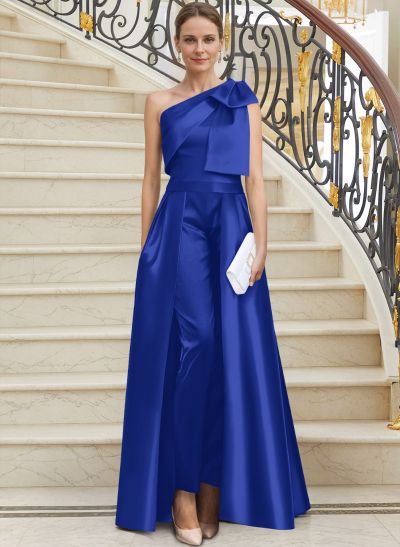 Jumpsuit/Pantsuit One-Shoulder Satin Mother Of The Bride Dresses With Bow(s)