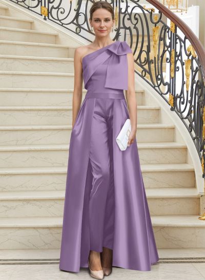 Jumpsuit/Pantsuit One-Shoulder Satin Mother Of The Bride Dresses With Bow(s)