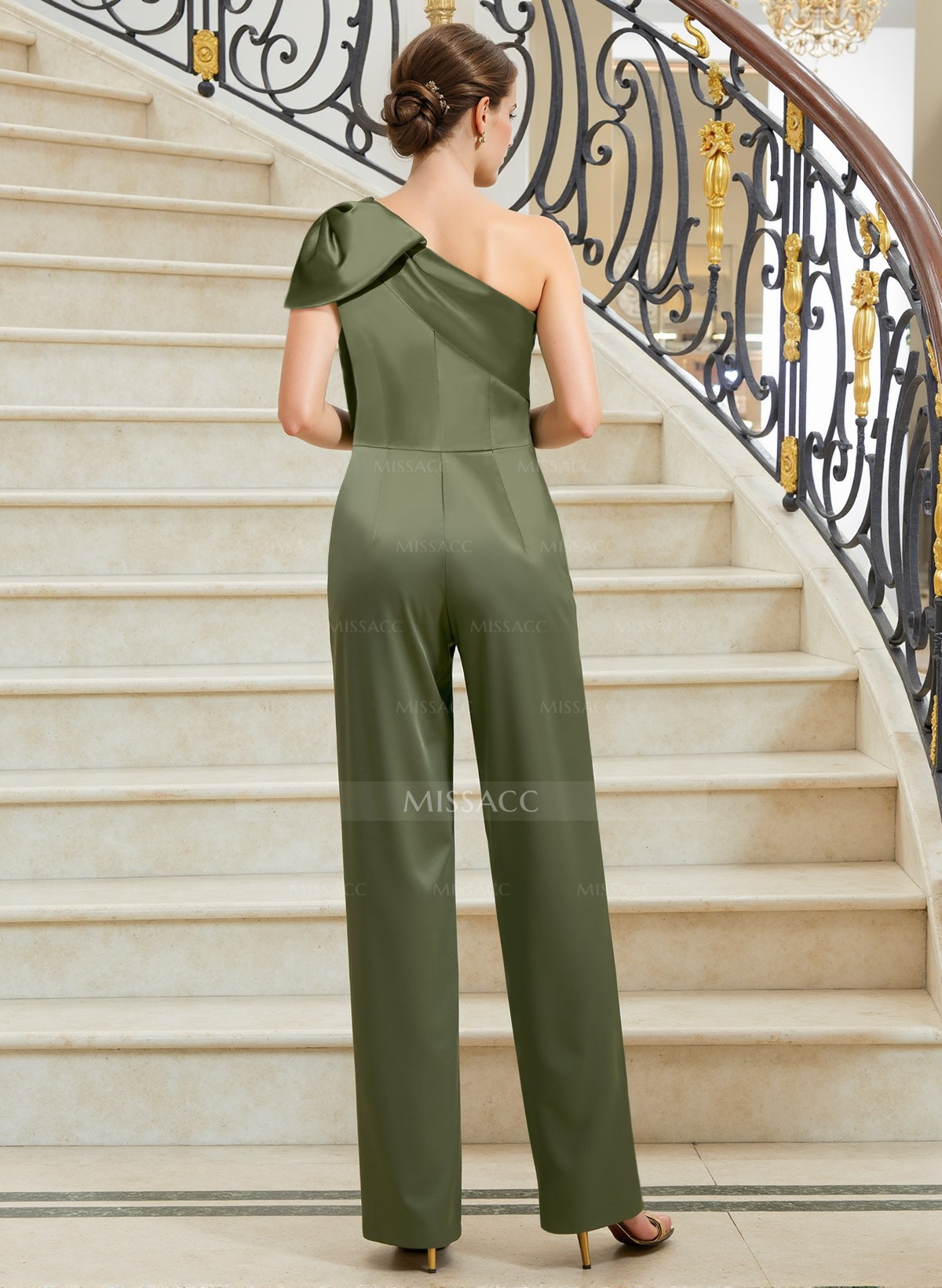 Jumpsuit/Pantsuit One-Shoulder Satin Mother Of The Bride Dresses With Bow(s)