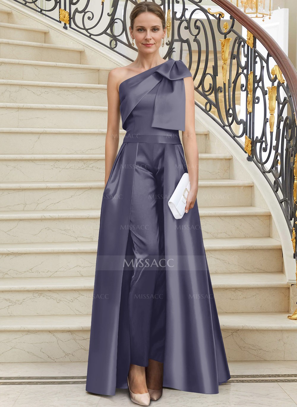 Jumpsuit/Pantsuit One-Shoulder Satin Mother Of The Bride