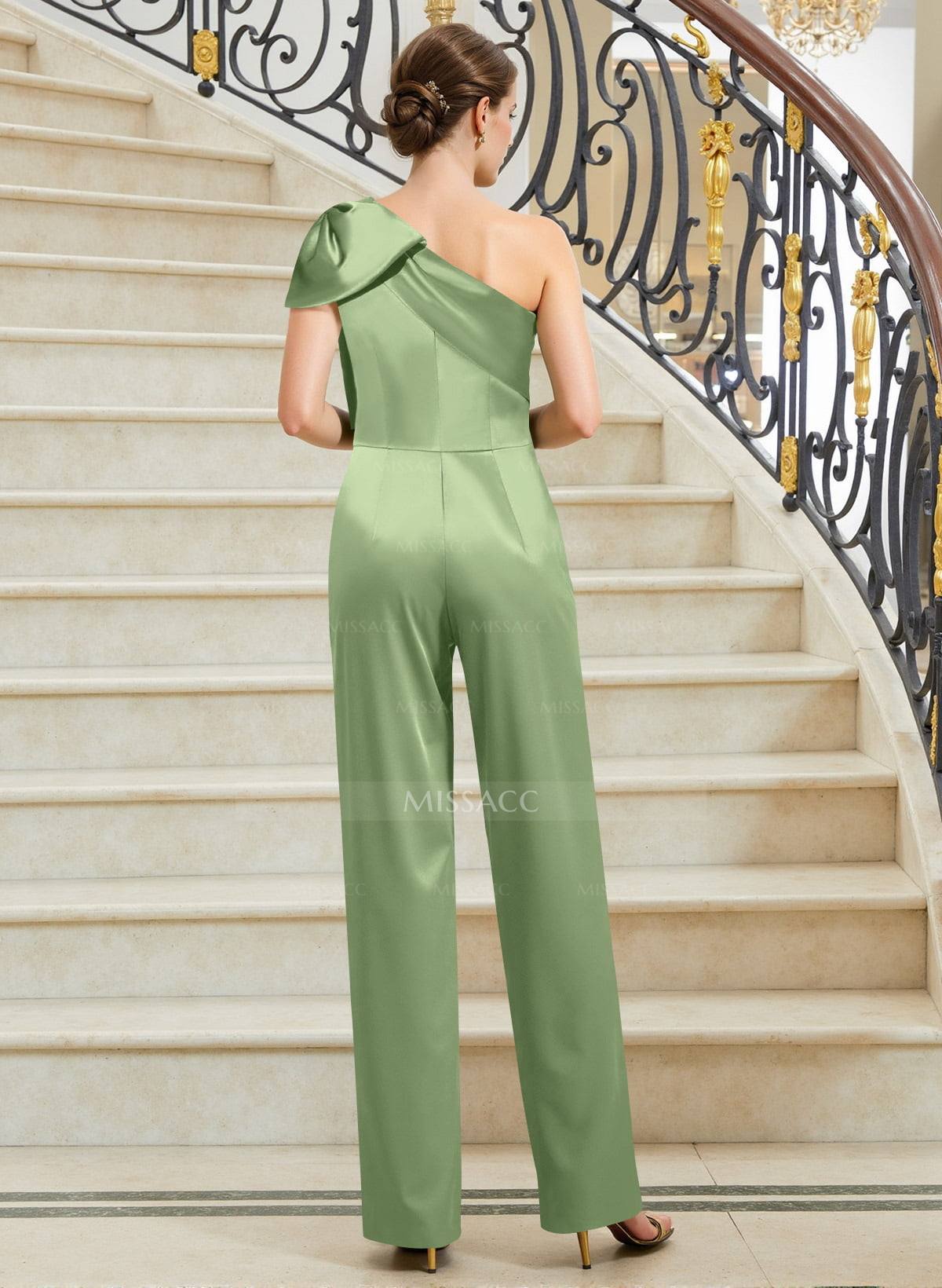 Jumpsuit/Pantsuit One-Shoulder Satin Mother Of The Bride Dresses With Bow(s)