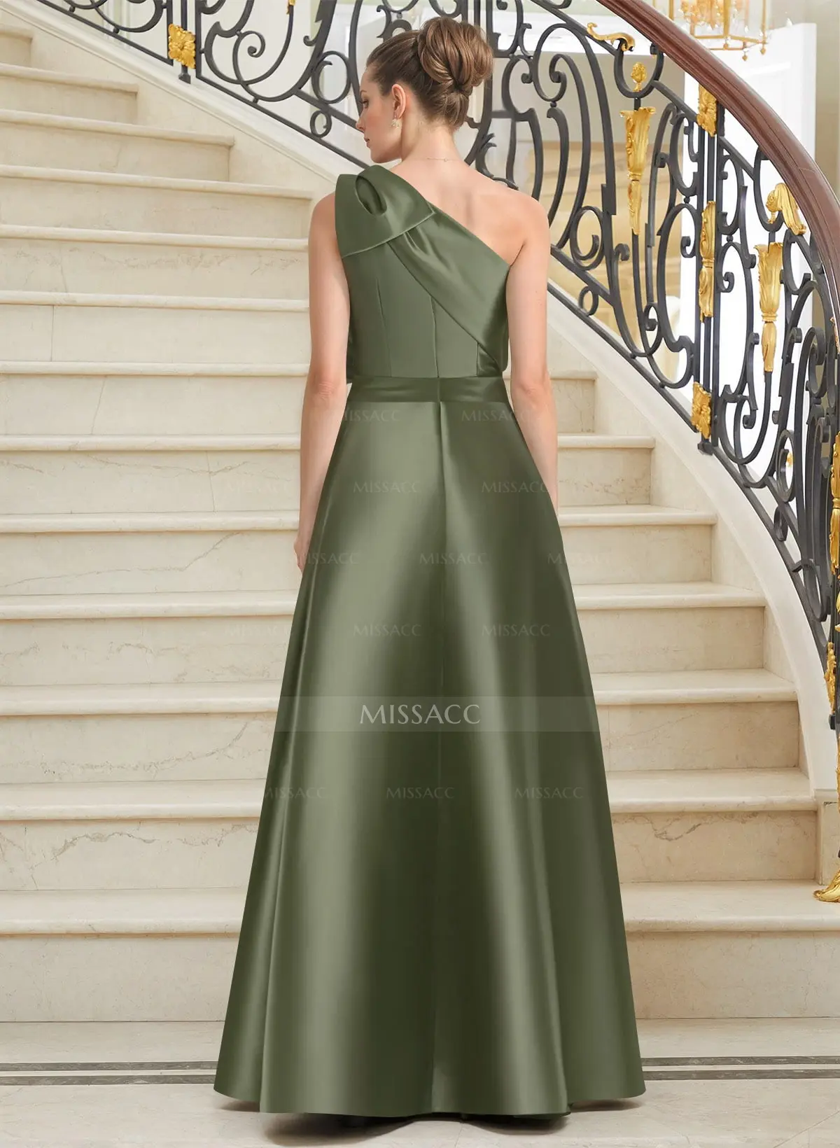 Missacc Taupe Mother of The Bride Dresses Jumpsuit/Pantsuit One-Shoulder Satin Mother of The Bride Dresses with Bow(s)