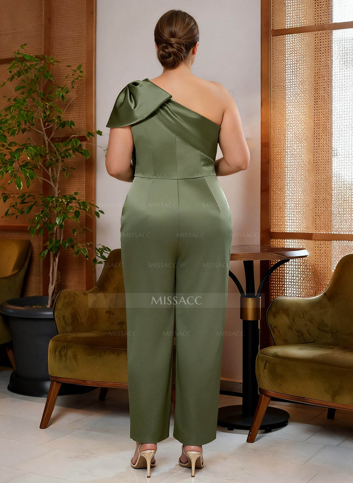 Jumpsuit/Pantsuit One-Shoulder Satin Mother Of The Bride Dresses With Bow(s)