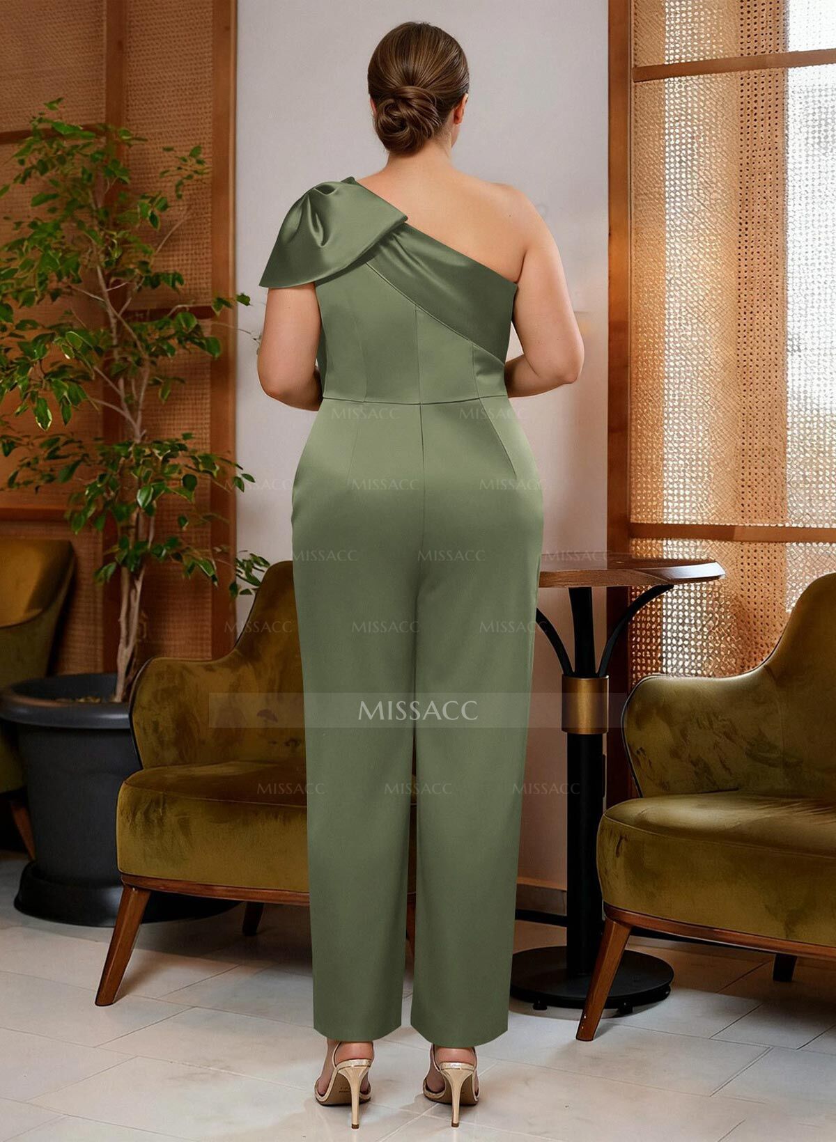 Jumpsuit/Pantsuit One-Shoulder Satin Mother Of The Bride Dresses With Bow(s)