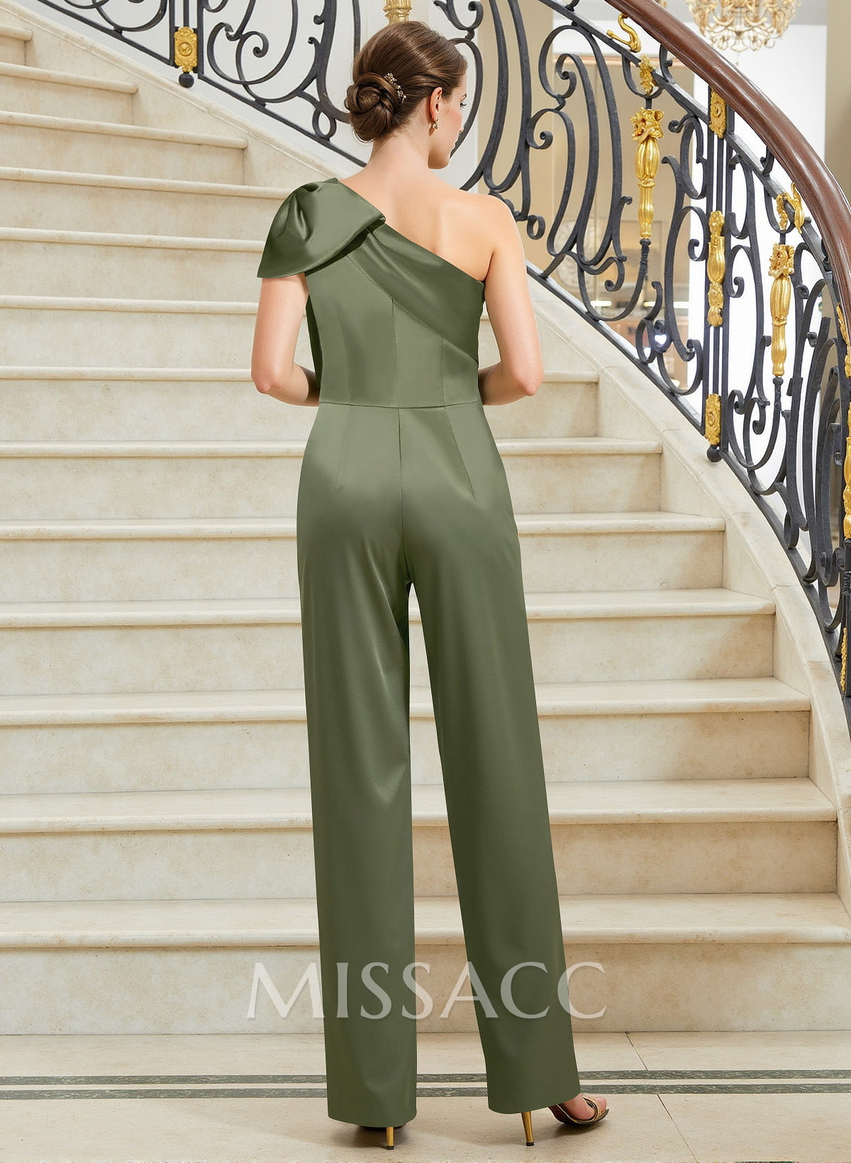 Jumpsuit/Pantsuit One-Shoulder Satin Mother Of The Bride Dresses With Bow(s) Jumpsuit/Pantsuit One-Shoulder Satin Mother Of The Bride Dresses With Bow(s)