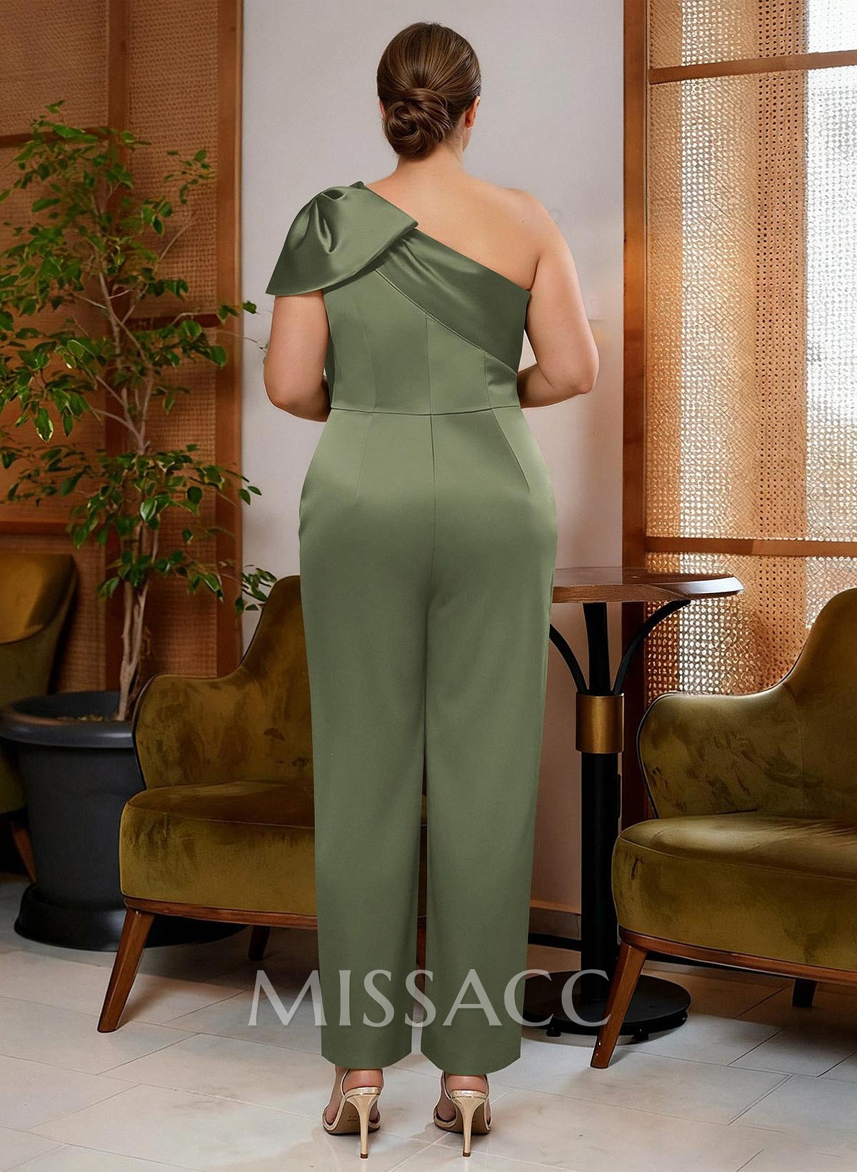 Jumpsuit/Pantsuit One-Shoulder Satin Mother Of The Bride Dresses With Bow(s) Jumpsuit/Pantsuit One-Shoulder Satin Mother Of The Bride Dresses With Bow(s)