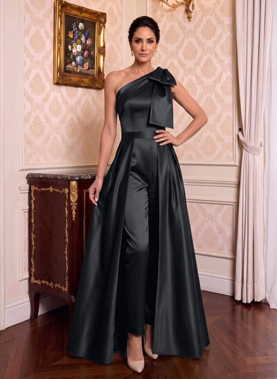 Jumpsuit/Pantsuit One-Shoulder Satin Mother Of The Bride Dresses With Bow(s)