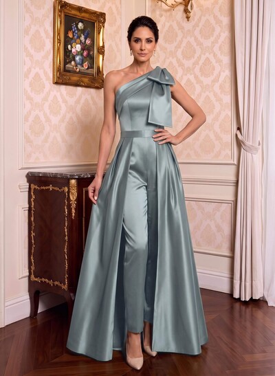 Jumpsuit/Pantsuit One-Shoulder Satin Mother Of The Bride Dresses With Bow(s)