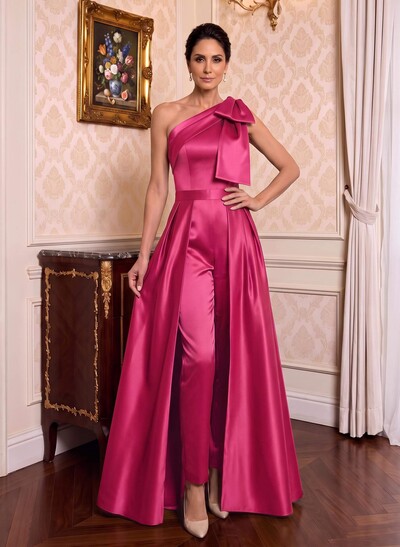 Jumpsuit/Pantsuit One-Shoulder Satin Mother Of The Bride Dresses With Bow(s)