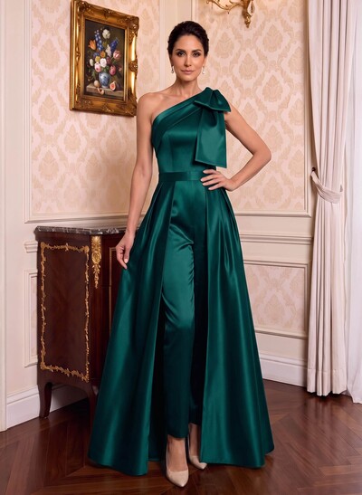 Jumpsuit/Pantsuit One-Shoulder Satin Mother Of The Bride Dresses With Bow(s)