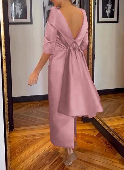 Sheath/Column Scoop Neck Satin Mother Of The Bride Dresses With Bow(s)