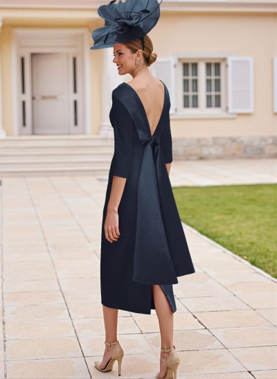 Sheath/Column Scoop Neck Satin Mother Of The Bride Dresses With Bow(s)
