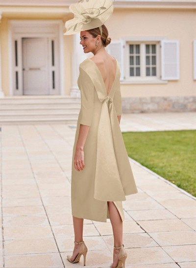 Sheath/Column Scoop Neck Satin Mother Of The Bride Dresses With Bow(s)