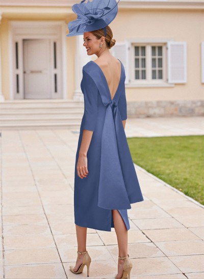 Sheath/Column Scoop Neck Satin Mother Of The Bride Dresses With Bow(s)