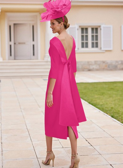 Sheath/Column Scoop Neck Satin Mother Of The Bride Dresses With Bow(s)