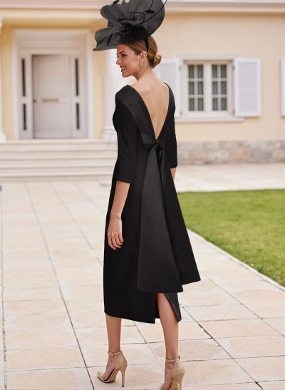 Sheath/Column Scoop Neck Satin Mother Of The Bride Dresses With Bow(s)