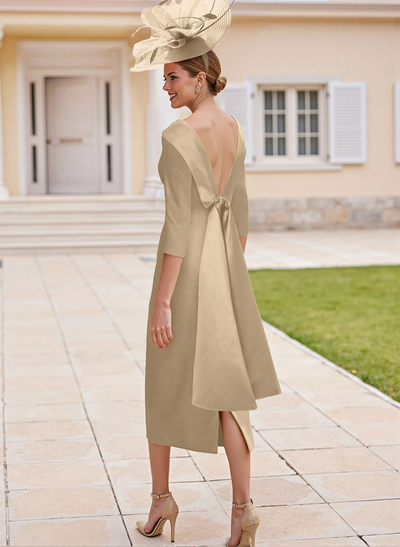 Sheath/Column Scoop Neck Satin Mother Of The Bride Dresses With Bow(s)