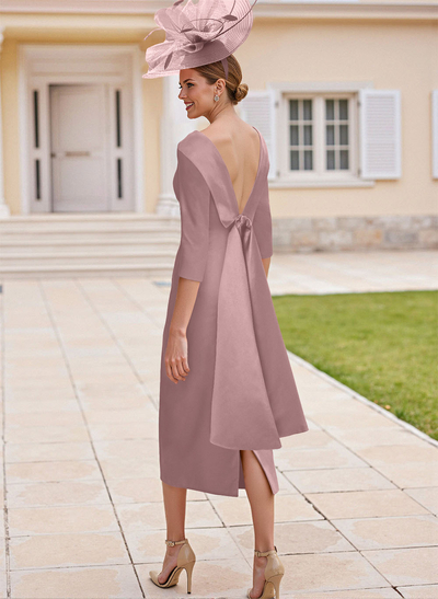Sheath/Column Scoop Neck Satin Mother Of The Bride Dresses With Bow(s)