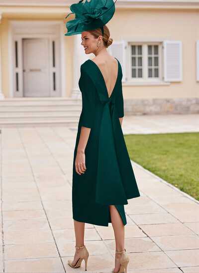 Sheath/Column Scoop Neck Satin Mother Of The Bride Dresses With Bow(s)