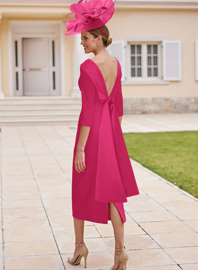 Sheath/Column Scoop Neck Satin Mother Of The Bride Dresses With Bow(s)