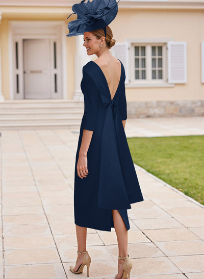 Sheath/Column Scoop Neck Satin Mother Of The Bride Dresses With Bow(s)