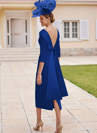 Sheath/Column Scoop Neck Satin Mother Of The Bride Dresses With Bow(s)