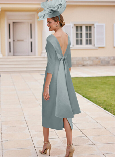 Sheath/Column Scoop Neck Satin Mother Of The Bride Dresses With Bow(s)