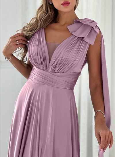 A-Line V-Neck Silk Like Satin Mother Of The Bride Dresses With Split Front/Bow(s)