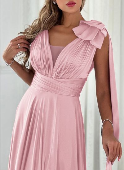 A-Line V-Neck Silk Like Satin Mother Of The Bride Dresses With Split Front/Bow(s)