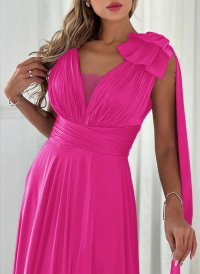 A-Line V-Neck Silk Like Satin Mother Of The Bride Dresses With Split Front/Bow(s)