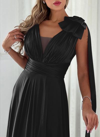 A-Line V-Neck Silk Like Satin Mother Of The Bride Dresses With Split Front/Bow(s)
