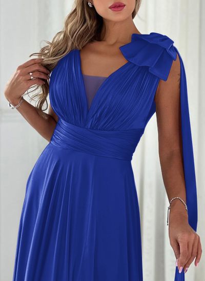A-Line V-Neck Silk Like Satin Mother Of The Bride Dresses With Split Front/Bow(s)